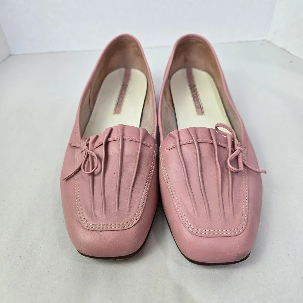 Enzo Angiolini Pink Leather Loafer Shoe Flat Size 10W Pleated Bow Square Toe 981